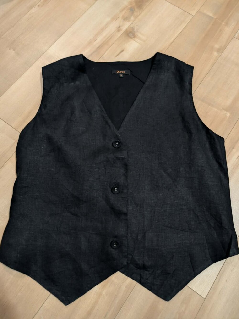 Quince Women's 100% Linen Vest Black M Button Front Tailored Waistcoat